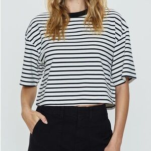 Pistola Mae Stripe Black Cut Out Cropped Tee Size M